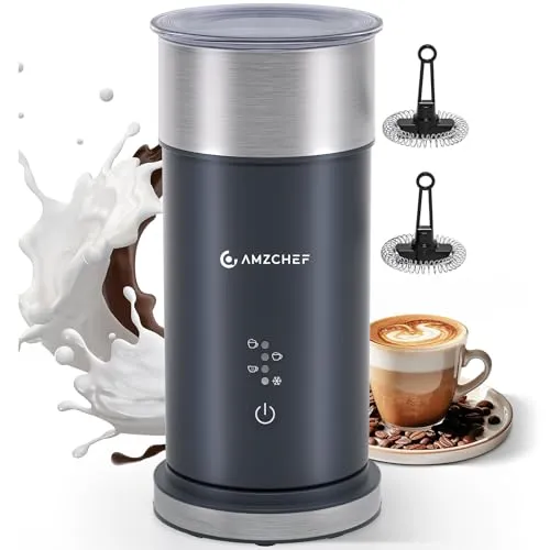 AMZCHEF Milchaufschäumer IPX6 Wasserdicht – 4-in-1 Milchaufschäumer Elektrisch für Cappuccino, Latte, Heiße Schokolade – Leise & Schnell mit Einfache -Steuerung