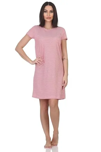 Normann Damen Kurzarm Nachthemd in feiner Ringeloptik, Farbe:pink, Größe:36-38