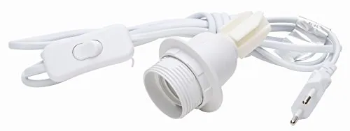 Kopp Euroschnur, 2m, 2 x 0,75 mm² mit Schnurzwischenschalter und E27 Isolierstoff-Fassung, weiß, 210001042