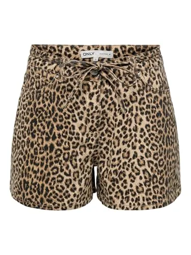 ONLY Shorts in Beige - S - Bequeme Shorts aus reiner Baumwolle mit elegantem Leopardenmuster, ideal für warme Tage und lässige Outfits.
