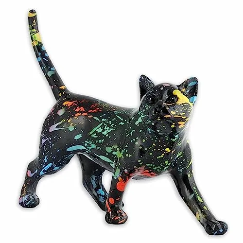 MONKIMAU Schwarze Katzen Figur aus Kunstharz Handgefertigte Deko Skulptur Tisch- und Wohnzimmerdekoration Katzenfigur für Katzenliebhaber Geschenk