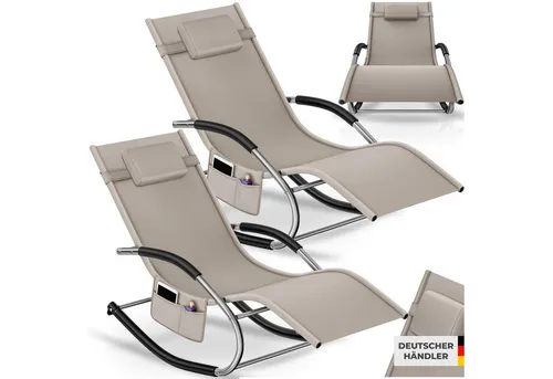 TecTake Gartenliege Taya 2er Set - Ergonomisch mit Schwingfunktion, Beige - Liegen für Garten und Balkon, ergonomisch geformt mit sanfter Schwingfunktion für ultimativen Komfort und Entspannung im Freien.