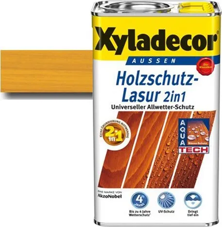 Xyladecor Holzschutzlasur 2,5 L eiche hell 2in1 - Lacke, schützt Holz effektiv und verleiht eine attraktive, natürliche Optik in hellen Eiche-Tönen.