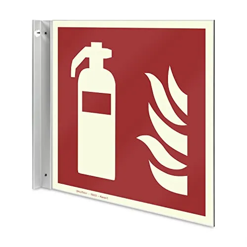 Betriebsausstattung24 Feuerlöscher Fahnenschild - Aluverbundplatte, langnachleuchtend - 20,0 x 21,50 cm - Zur Wandbefestigung