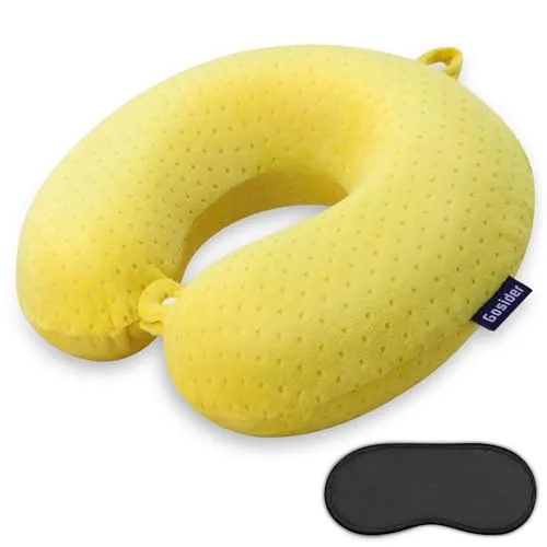 Gosider Reisekissen Memory Foam Nackenkissen für Flugzeuge Nackenkissen für Reisen, Auto, Zuhause, Flug Tragbares Kissen zum Schlafen Bieten Kopf Nackenstütze Gelb