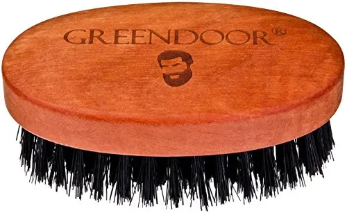 GREENDOOR Bartbürste gross, Birnbaum, 90 x 50 mm, 7 Reihen Wildschweinborsten, edle natürliche Bartpflege, Handarbeit aus deutscher Manufaktur, Bart Bürste Wildschwein, Naturkosmetik Geschenke