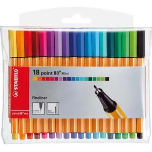 STABILO point 88 Mini Fineliner - 18er Pack, metallgefasste Spitze für lange Lebensdauer und hohe Farbvielfalt