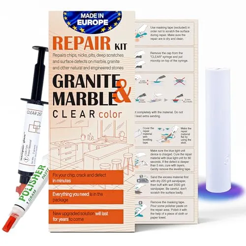 NNRepair Fliesen Reparaturset (Transparent) – Emaille Reparaturset – Keramik Reparaturset I Geeignet für Quarz, Marmor, Keramik, Porzellan I Ideal bei Abplatzungen I Bad & Arbeitsplatte