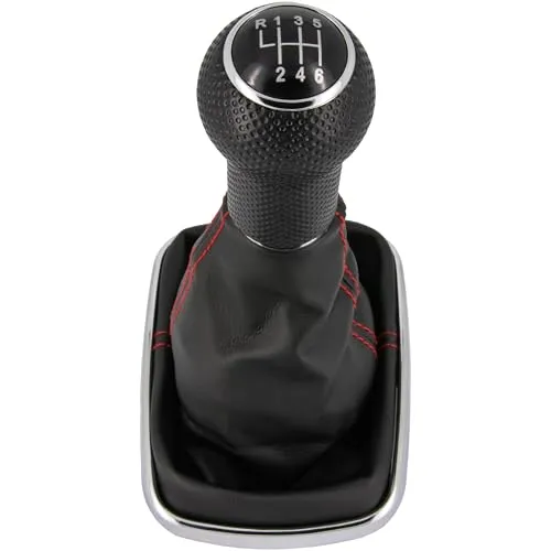 Recambo Schaltknauf + Schaltsack Set 6 Gang passend für VW Golf 4, 1997-2006, Plug & Play, Auto Schalthebel Schaltmanschette, mit Rahmen, schwarz - chrom