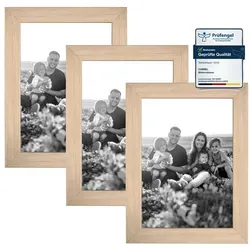CABBEL Bilderrahmen MDF Holz-Rahmen, Acrylglas, Collagen, Portraits, Bilder für Wand-Tisch, für 3 Bilder (Set, 3 St), 3er Set Bilderrahmen 15x21 (A5) cm in Natur, Modern, Schmal, Puzzlerahmen, Fotorahmen, Fotogalerie, Wanddeko/Poster beige 15 cm x 21 cm
