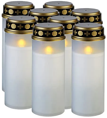 PEARL Grab LED-Kerzen: 8er-Set XL-LED-Grablichter, Lichtsensor, Batteriebetrieb, 21 cm, weiß (Grablampe, Gedenkkerzen)