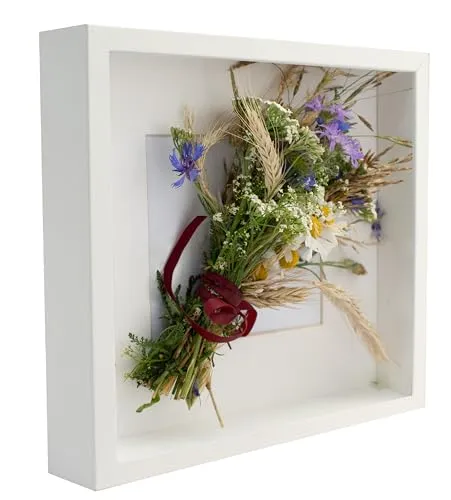 BD ART Box 3D Objektrahmen 23x23 cm (25x25) Bilderrahmen mit Passepartout 13x13 cm, Quadratische Weiß zum befüllen, tiefer für objekte, suvenirs 3 cm, für Wandbehang oder Desktop