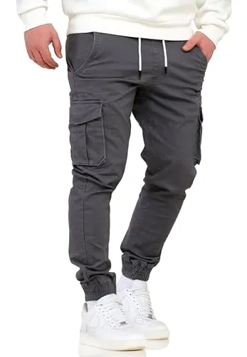 Soulstar Herren Jogger Cargohose Jeans-Hose Gummizug Stretch Männer Freizeithose S2_C-70-Dark Grey-W34