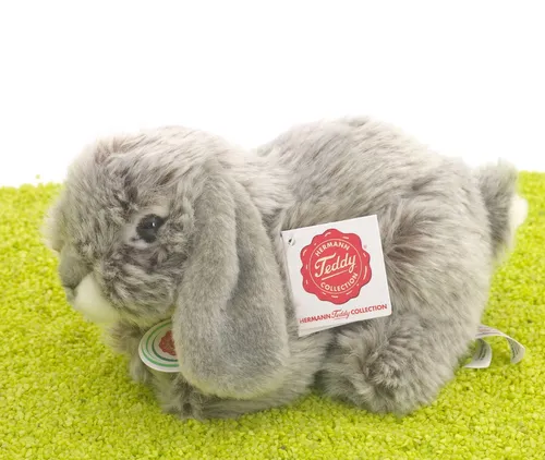 Teddy Hermann Plüschtier Hase Widderkaninchen sitzend grau 18 cm