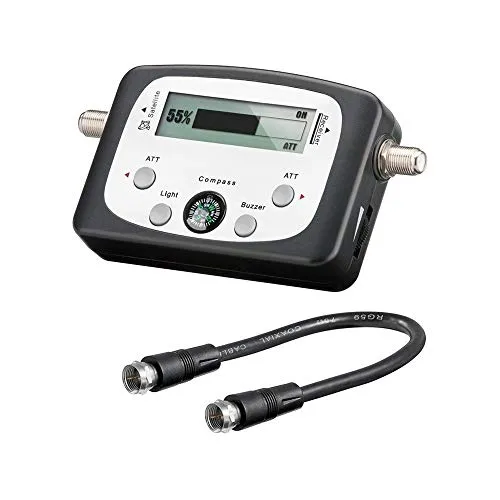 Goobay Digitaler Satelliten Finder LCD-Anzeige mit Kompass und Ton inkl. F-Anschlusskabel, 67140-GB, Schwarz