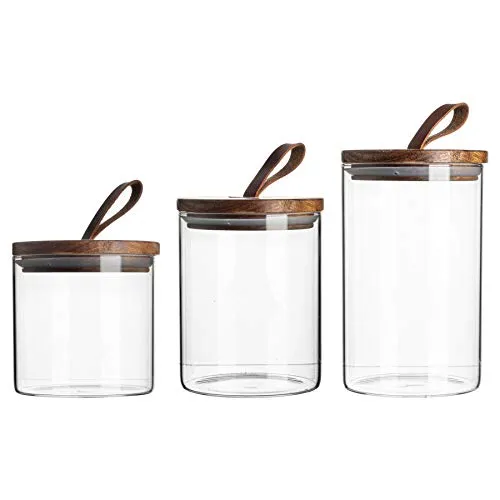 Argon Tableware Scandi -Aufbewahrungsgläser Mit Lederschleifendeckel - 3 Größen