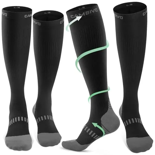 CAMBIVO Kompressionsstrümpfe Herren Damen 2 Paar, Stützstrümpfe Klasse 2 20-30 mmHg, Gepolsterte Kompressionssocken, Thrombosestrümpfe, Compression Socks für Flug, Schwellung, Sport, Reise, Alltag