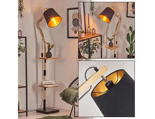 Hofstein Verstellbare Stehlampe im Boho-Design aus Holz und Metall - Elegante Stehlampe mit verstellbarem Leuchtenkopf und praktischen Ablageflächen. Ideal für Wohnzimmer, Schlafzimmer oder Flur – verleiht jedem Raum einen modernen Touch.