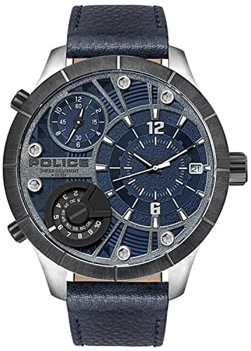 Police Herrenuhr Quarz Edelstahl 52mm, Ziffernblatt Blau, Wasserdicht 5 bar, PL15662XSTU.03