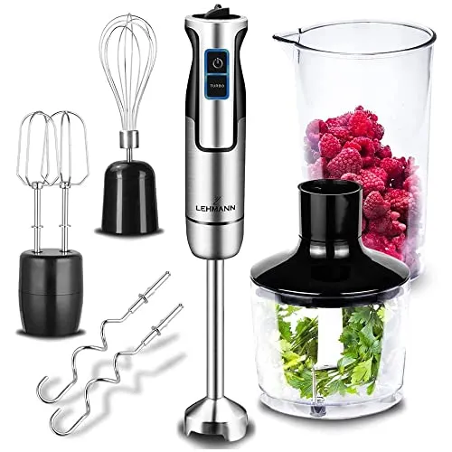 Lehmann Chowmei Stabmixer Set - 1200 W Pürierstab mit Turbofunktion, stufenlose Geschwindigkeitsregelung und 6-teiliges Zubehör für vielseitige Küchenanwendungen