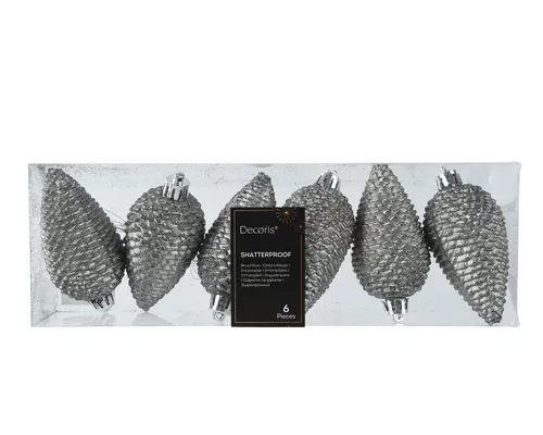 Kaemingk Christbaumschmuck, Christbaumschmuck Zapfen 8cm Kunststoff 6 Stück - Zart Grau