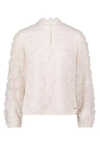 BETTY & CO Damen Schlupfbluse mit Muster - Modische Schlupfbluse für Damen, mit femininen Raffungen und Stehkragen. Das grafische Muster verleiht einen besonderen Touch, ideal für den Alltag.