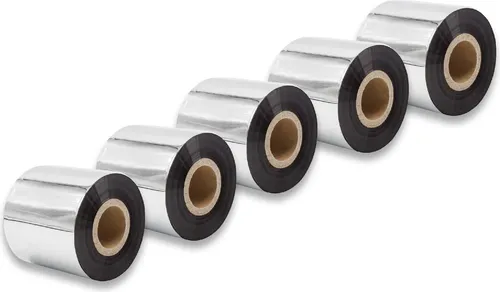 vhbw 5x Thermotransfer-Band kompatibel mit Valentin Vario 107/12, 104/8 Drucker Etikettendrucker, Wischfest, 60 mm x 300 m, Wachs-Plus Schwarz