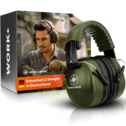 Schallwerk ® Work+ | Arbeit Gehörschutz – Größenverstellbare Hörschutz Ohrenschützer, Hochwertige Lärmschutz Kopfhörer – Kapselgehörschutz für Arbeit und Alltag (Olive Green)