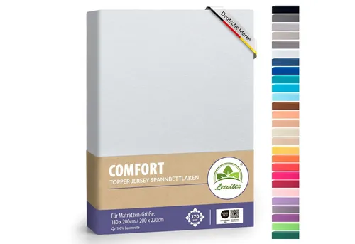 leevitex® Spannbettlaken für Topper 180x200–200x220 cm – schwerer Jersey, weich & pflegeleicht, Gummizug: rundum, extra schwere Ausführung, 180x200 - 200x220 cm, 100% Mako-Baumwolle