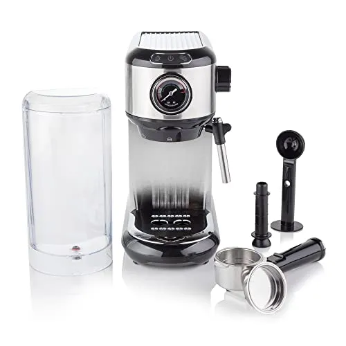 Vitinni Espressomaschine, Professionellem Milchaufschäumer, 15-bar-Druckpumpe, Milchschaumdüse, 1450 W, inkl. Barista-Kit, Tassenwärmeregal, 1 l Wassertank, Für Gemahlenen Kaffee, Silber