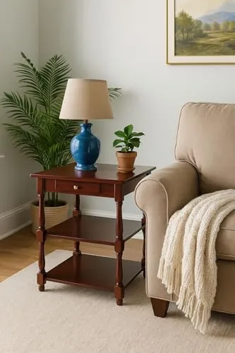 Beistelltisch Martha von Möbel Direkt Online - Stylischer Beistelltisch mit gedrechselten Massivholzbeinen, zwei Abstellböden und praktischem Schubkasten – ideal für jedes Wohnzimmer.