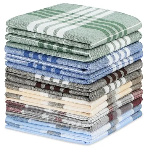 URAQT Herren Taschentücher 40x40cm, 12 Stück mit Karomuster von URAQT