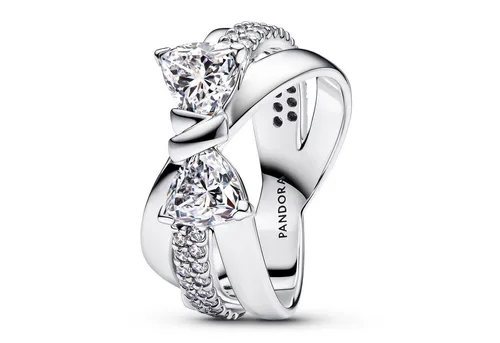 PANDORA Damenring Funkelnde Schleife Überkreuzt Silber 193553C01-50 - Eleganter Ring in Größe 50 mit funkelnden Zirkonia-Steinen, ideal für besondere Anlässe oder als stilvolles Accessoire im Alltag.