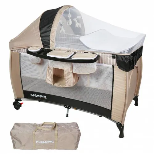Barmøya 3-in-1 Baby-Reisebett mit Wickelauflage in beige von BarmÃ¸ya