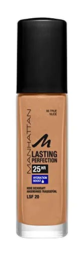 Manhattan Lasting Perfection 25 Stunden Make up, True Nude 66, feuchtigkeitsspendende Foundation, langanhaltend, hohe Deckkraft, für einen makellosen Teint, 30 ml