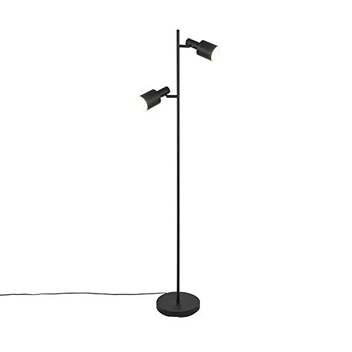 Qazqa Moderne 2-flammige Stehlampe Stijn - Schwarz für Wohnzimmer & Schlafzimmer - Elegante Stehlampe in Schwarz mit 2 E27-Fassungen. Ideal für vielfältige Innenräume. Dimmbar für stimmungsvolles Licht – perfekt für jeden Anlass.