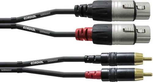 Cordial CFU 3 FC Audio Adapterkabel [2x XLR-Buchse - 2x Cinch-Stecker] 3.00m Schwarz