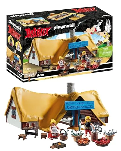 PLAYMOBIL Asterix 71266 - Hütte des Verleihnix mit 73 Teilen, inklusive Fischhändler und Frau für kreative Abenteuer ab 5 Jahren