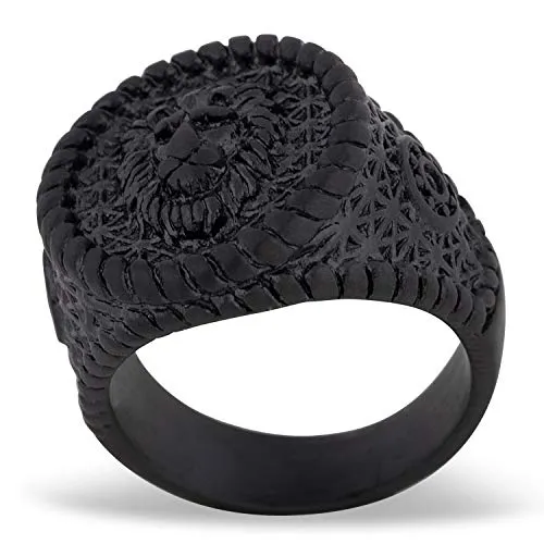 Akitsune Imperator Ring - Eleganter Löwenkopf Siegelring aus Edelstahl für Herren und Damen - Schwarz - US 11 - Ringe für Herren: Hochwertiger Akitsune Siegelring aus Edelstahl mit Löwenkopf-Emblem, ideal für jedes Outfit. 30 Tage risikofreie Rückgabe und klimaneutral produziert.