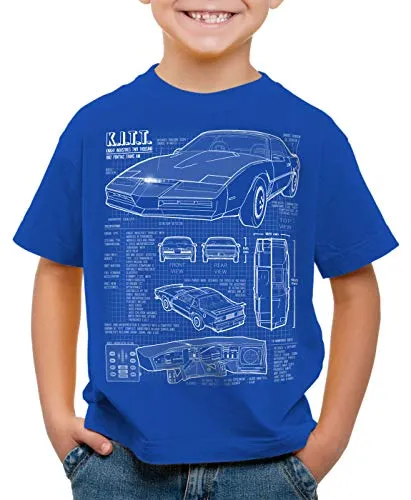 style3 K.I.T.T. Kinder T-Shirt Blaupause Michael Knight 2000 Black Rider, Farbe:Blau, Größe:152