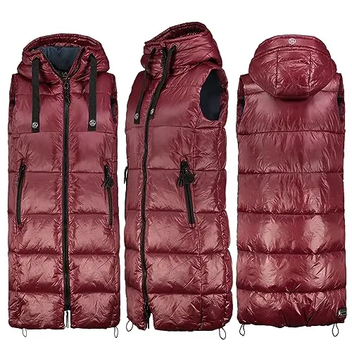FRESH MADE Lange Stepp weste Kapuze Übergangs Herbst Frühlings Weste Windbreaker, Farbe:Bordeaux, Größe:M 38