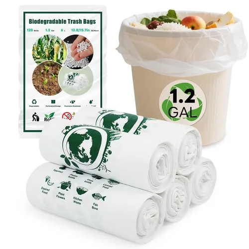 Goodaily Biomüllbeutel, 120 Stück 6 Liter kleine Bio Müllbeutel, Lebensmittelabfälle, 100% Recycelt Müllsäcke, Abbaubar, Kompostbeutel für Lebensmittel, Haushalt, Küche