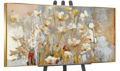 YS-Art Gemälde Frühlingsduft, Blumen, Blumenstrauß in hellen Farben, gerahmtes Leinwandbild