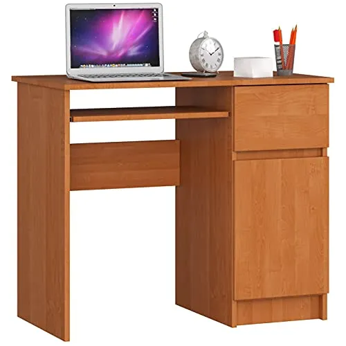 AKORD Piksel Schreibtisch Klein mit Schubladen | Office Desk | Computertisch | Bürotisch mit Tastaturablage | Schublade und Fach mit Tür | Holz Deko | B90 x H77 x T50 cm 30 kg | Schrank Rechts