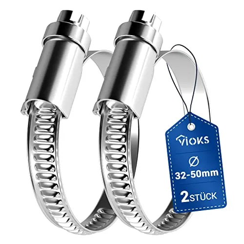 VIOKS Schlauchschellen Schellen SET 2x 32-50mmØ Schlauchschellen Chromstahl W2 / Schellen Poolschlauch/Schlauch Schelle/Schelle Waschmaschinenschlauch/Schlauchschelle Waschmaschine