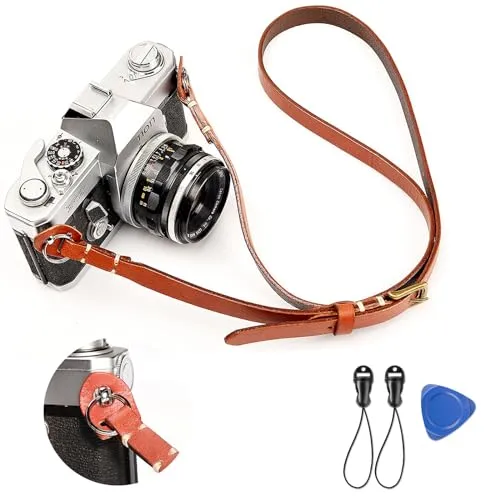 CANPIS Echtes Leder Kamera gurt Schnellverschluss, CP006 Einstellbare Länge Vintage Kamera Schultergurt Hals ragegurt für Nikon Canon Sony Pentax Olympus Fuji Alle DSLR-Kamera (Rot Braun)
