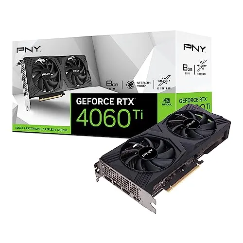 PNY GeForce RTX 4060 Ti Verto Dual Fan 8GB GDDR6 - Grafikkarten mit 8GB GDDR6 Speicher und effizientem Dual-Fan-Design für optimale Kühlung und Leistung beim Gaming.