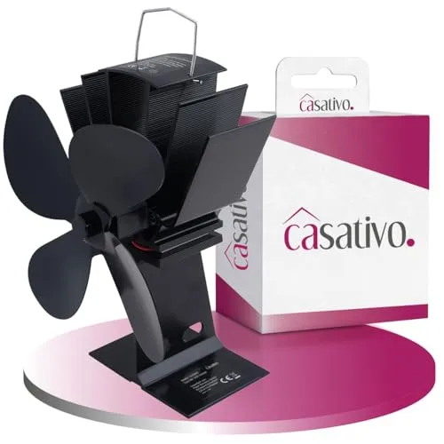 Casativo Kaminventilator – Effizienter, stromloser Ofenventilator aus Aluminium, schwarz - Der Casativo Kaminventilator sorgt für optimale Wärmeverteilung ohne Strom. Mit 4 Lüfterblättern und leiser Technologie für einen entspannten Raum. Ideal für Temperaturen von 65°C bis 345°C – genießen Sie effiziente Wärmeverteilung.