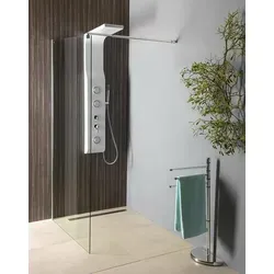 WALK-IN Glaswand mit Stütze, 1-teilig, 900 mm - Klarglas in Silber - Moderne Duschabtrennung ohne Tür, ideal für stilvolle Bäder. Mit stabiler Teleskopstütze für flexible Einbaumaße und hochwertigem Sicherheitsglas. Perfekt für eine elegante und offene Duschlösung.