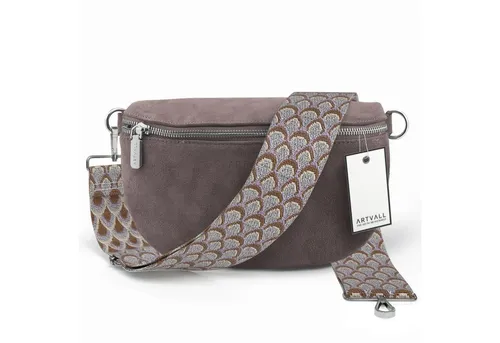ARTVALL Umhängetasche Wildleder Handtasche Brusttasche Crossbody Lila (Tasche inkl. Taschenband), Wildleder Bauchtasche mit Reißverschluss breites Schulterband Klein